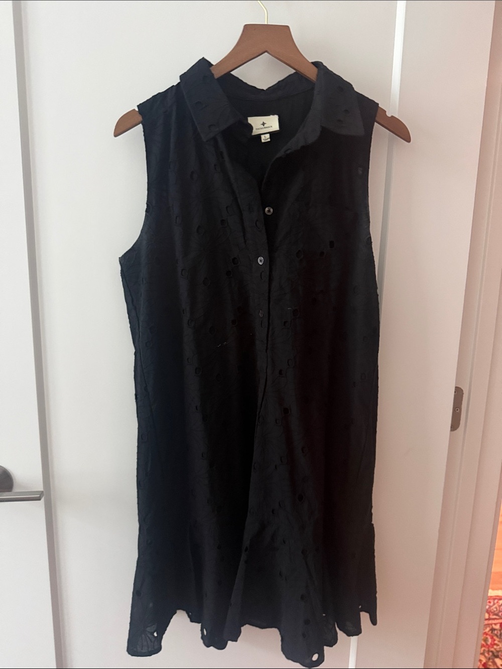Tuckernuck Sleeveless Black Eyelet Shirt Dress